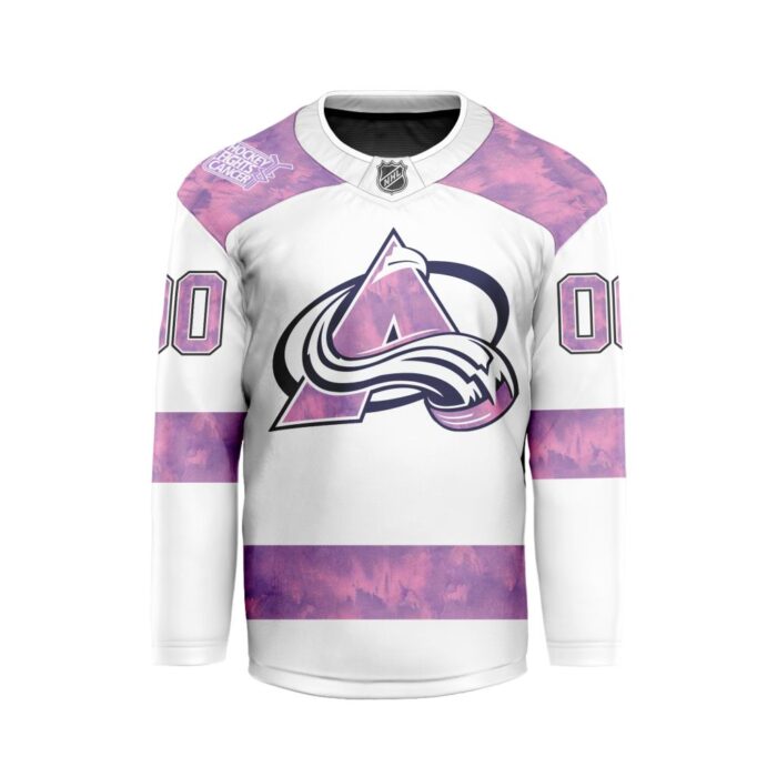 NHL Colorado Avalanche Personalized Hockey Fights Cancer Design Hockey Jersey Collar Logo