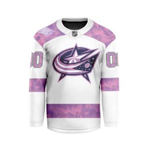 NHL Columbus Blue Jackets Personalized Hockey Fights Cancer Design Hockey Jersey Collar Logo