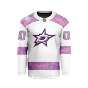 NHL Dallas Stars Personalized Hockey Fights Cancer Design Hockey Jersey Collar Logo