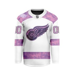 NHL Detroit Red Wings Personalized Hockey Fights Cancer Design Hockey Jersey Collar Logo