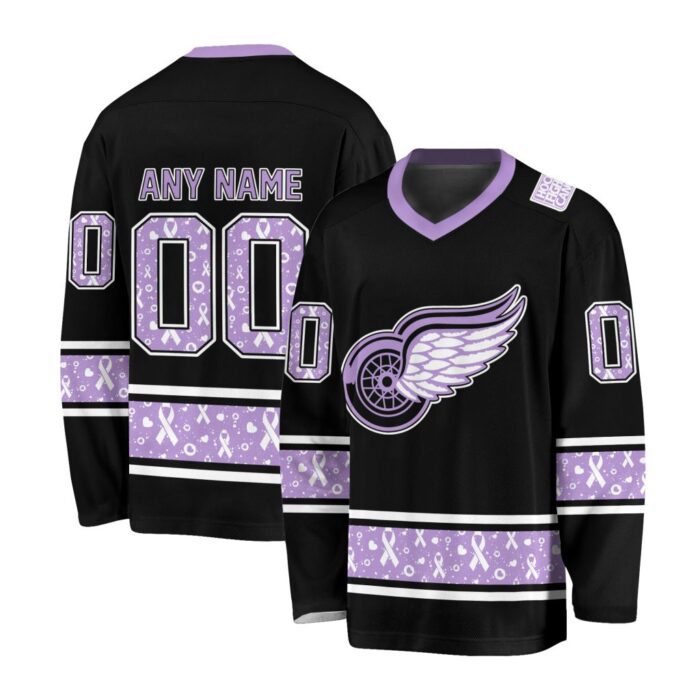 NHL Detroit Red Wings Special Black Hockey Fight Cancer V-neck Hockey Jersey FHJ301