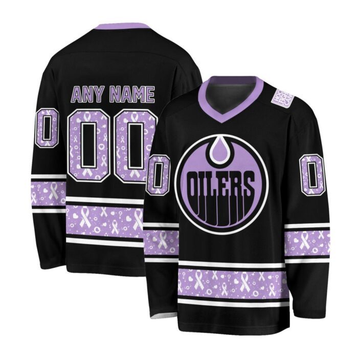 NHL Edmonton Oilers Special Black Hockey Fight Cancer V-neck Hockey Jersey FHJ301