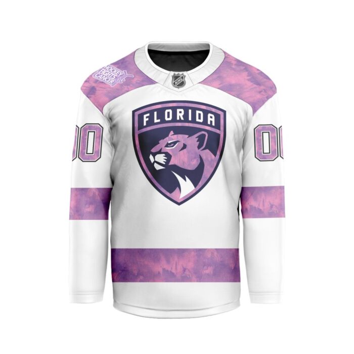 NHL Florida Panthers Personalized Hockey Fights Cancer Design Hockey Jersey Collar Logo