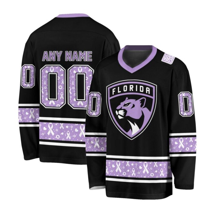 NHL Florida Panthers Special Black Hockey Fight Cancer V-neck Hockey Jersey FHJ301