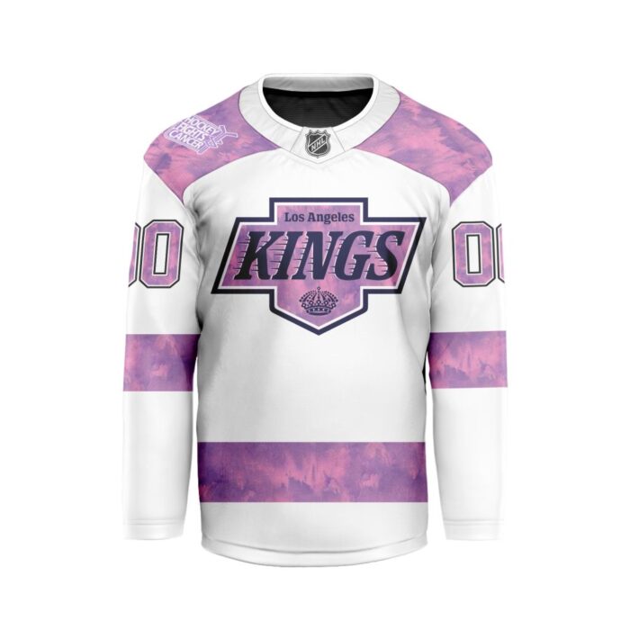 NHL Los Angeles Kings Personalized Hockey Fights Cancer Design Hockey Jersey Collar Logo