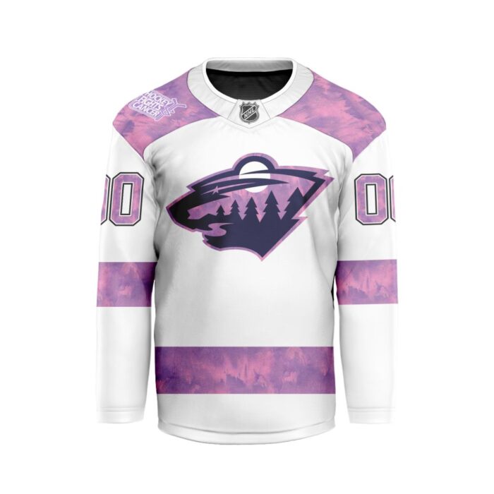 NHL Minnesota Wild Personalized Hockey Fights Cancer Design Hockey Jersey Collar Logo