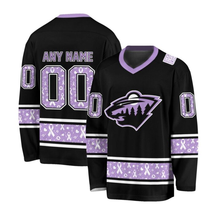 NHL Minnesota Wild Special Black Hockey Fight Cancer V-neck Hockey Jersey FHJ301