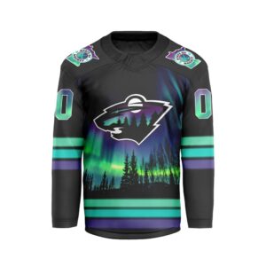 NHL Minnesota Wild Special Design With Northern Lights Hockey Jersey Collar Logo ST2301