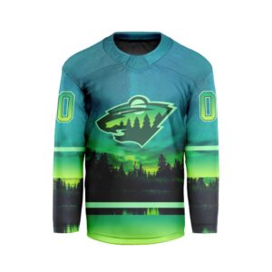 NHL Minnesota Wild Special Design With Northern Lights Hockey Jersey Collar Logo ST2302