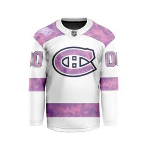 NHL Montreal Canadiens Personalized Hockey Fights Cancer Design Hockey Jersey Collar Logo