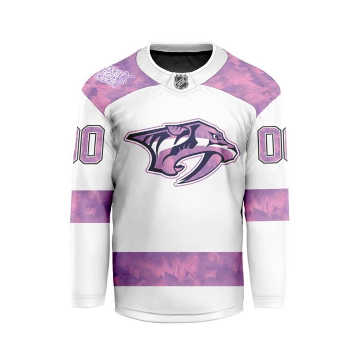 NHL Nashville Predators Personalized Hockey Fights Cancer Design Hockey Jersey Collar Logo