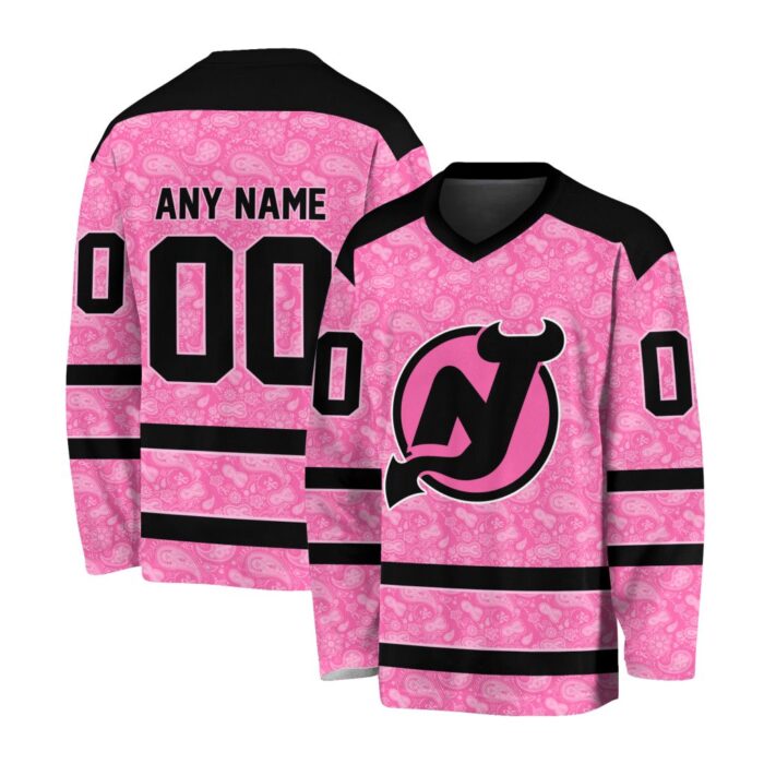 NHL New Jersey Devils Special Pink V-neck Hockey Jersey FHJ301