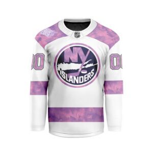 NHL New York Islanders Personalized Hockey Fights Cancer Design Hockey Jersey Collar Logo