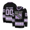 NHL New York Rangers Special Black Hockey Fight Cancer V-neck Hockey Jersey FHJ301