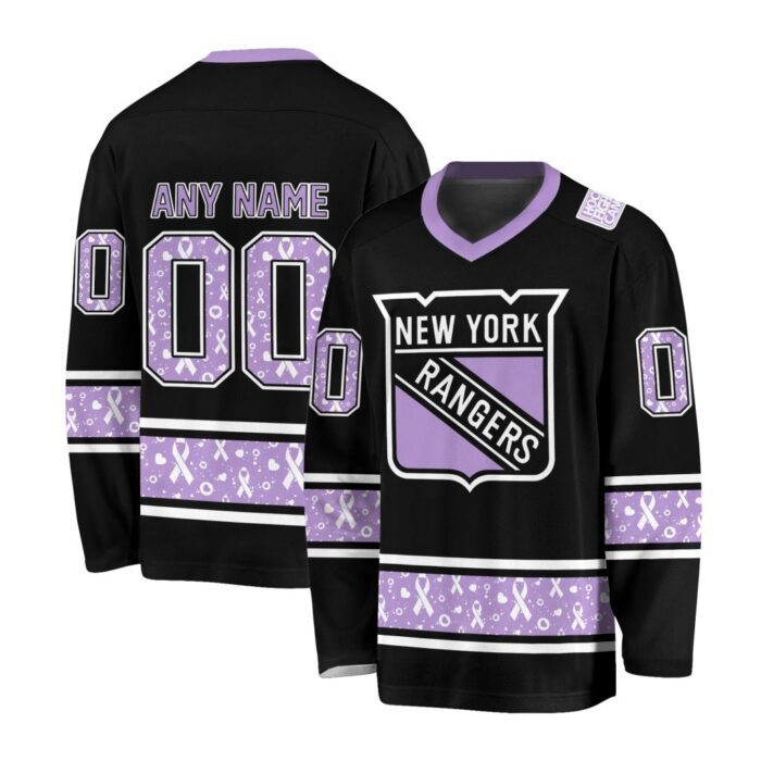 NHL New York Rangers Special Black Hockey Fight Cancer V-neck Hockey Jersey FHJ301