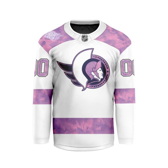 NHL Ottawa Senators Personalized Hockey Fights Cancer Design Hockey Jersey Collar Logo