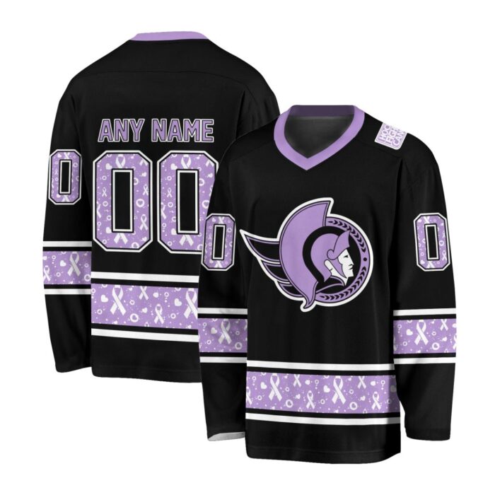 NHL Ottawa Senators Special Black Hockey Fight Cancer V-neck Hockey Jersey FHJ301