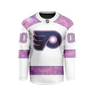 NHL Philadelphia Flyers Personalized Hockey Fights Cancer Design Hockey Jersey Collar Logo