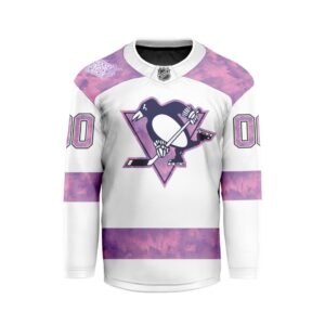 NHL Pittsburgh Penguins Personalized Hockey Fights Cancer Design Hockey Jersey Collar Logo