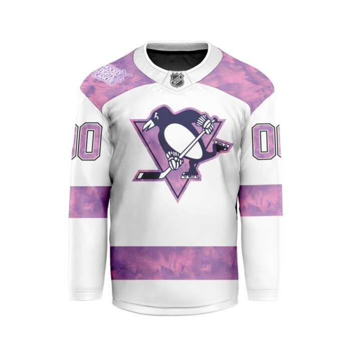 NHL Pittsburgh Penguins Personalized Hockey Fights Cancer Design Hockey Jersey Collar Logo