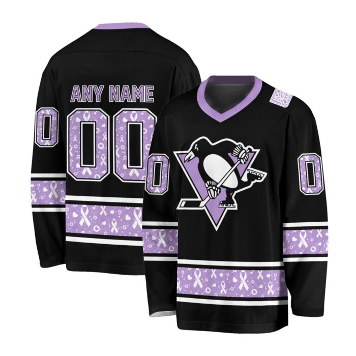 NHL Pittsburgh Penguins Special Black Hockey Fight Cancer V-neck Hockey Jersey FHJ301