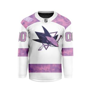 NHL San Jose Sharks Personalized Hockey Fights Cancer Design Hockey Jersey Collar Logo