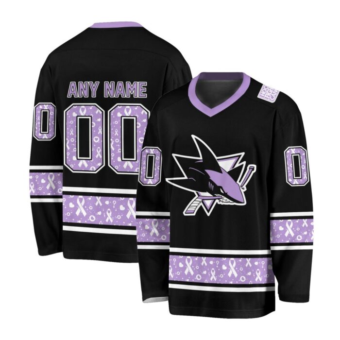 NHL San Jose Sharks Special Black Hockey Fight Cancer V-neck Hockey Jersey FHJ301