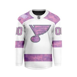 NHL St. Louis Blues Personalized Hockey Fights Cancer Design Hockey Jersey Collar Logo