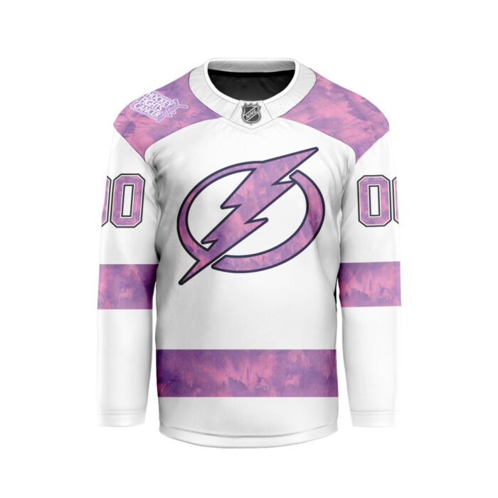 NHL Tampa Bay Lightning Personalized Hockey Fights Cancer Design Hockey Jersey Collar Logo