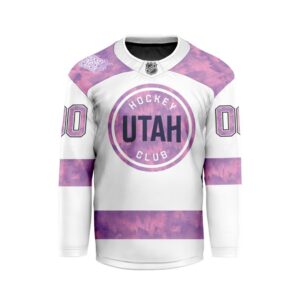 NHL Utah Hockey Club Personalized Hockey Fights Cancer Design Hockey Jersey Collar Logo