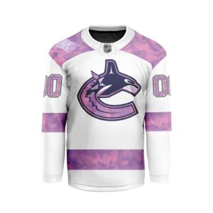 NHL Vancouver Canucks Personalized Hockey Fights Cancer Design Hockey Jersey Collar Logo