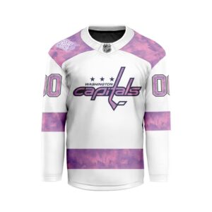 NHL Washington Capitals Personalized Hockey Fights Cancer Design Hockey Jersey Collar Logo