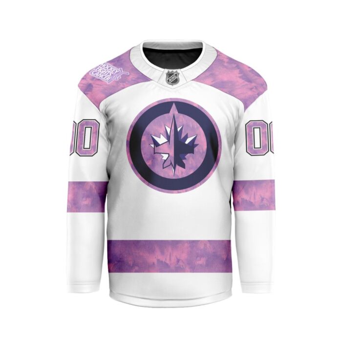 NHL Winnipeg Jets Personalized Hockey Fights Cancer Design Hockey Jersey Collar Logo