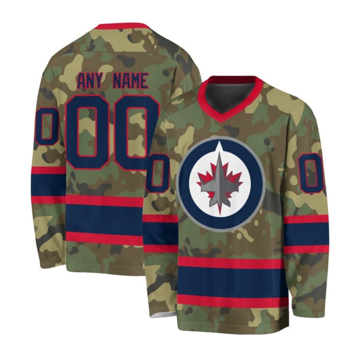 NHL Winnipeg Jets Special Camo Design V-neck Hockey Jersey FHJ302