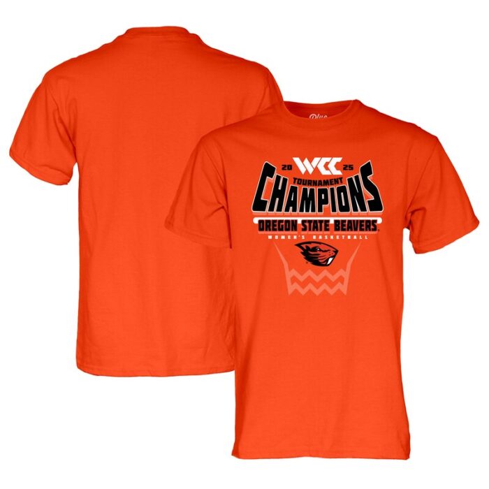 Oregon State Beavers Blue 84 Unisex 2025 WCC Women's Basketball Conference Tournament Champions T-Shirt - Orange