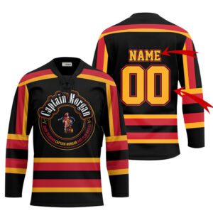 Personalized Black Born To Drink Captain Morgan and Play Lace Hockey Jersey