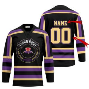 Personalized Black Born To Drink Crown Royal and Play Lace Hockey Jersey