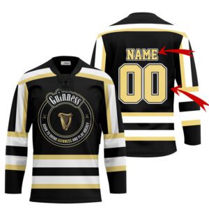 Personalized Black Born To Drink Guinness Beer and Play Lace Hockey Jersey