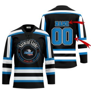 Personalized Black Born To Drink Natural Light and Play Lace Hockey Jersey