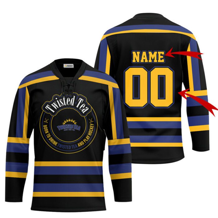 Personalized Black Born To Drink Twisted Tea and Play Lace Hockey Jersey