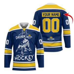 Personalized Born To Drink Corona Extra and Play Lace Hockey Jersey