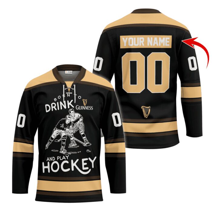 Personalized Born To Drink Guinness Beer and Play Lace Hockey Jersey