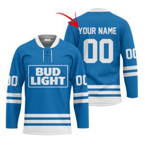 Personalized Bud Light Blue Retro Lace Hockey Jersey