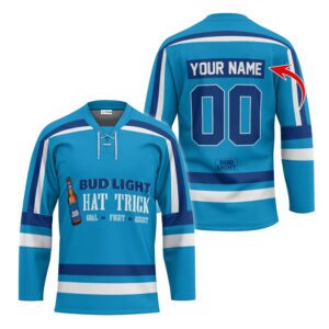 Personalized Bud Light Hat Trick Lace Hockey Jersey