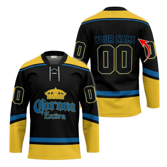 Personalized Corona Extra Black And Yellow Lace Hockey Jersey