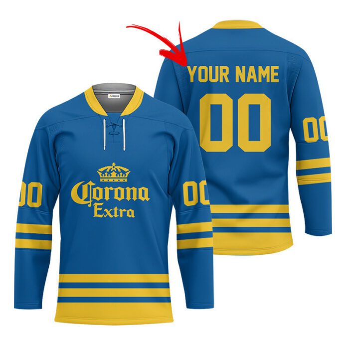 Personalized Corona Extra Blue Retro Lace Hockey Jersey