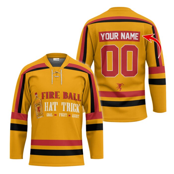 Personalized Fireball Whiskey Hat Trick Lace Hockey Jersey