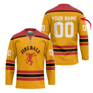 Personalized Fireball Whiskey Yellow Lace Hockey Jersey