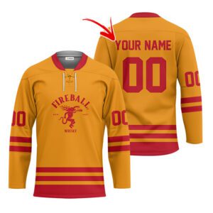 Personalized Fireball Whiskey Yellow Retro Lace Hockey Jersey