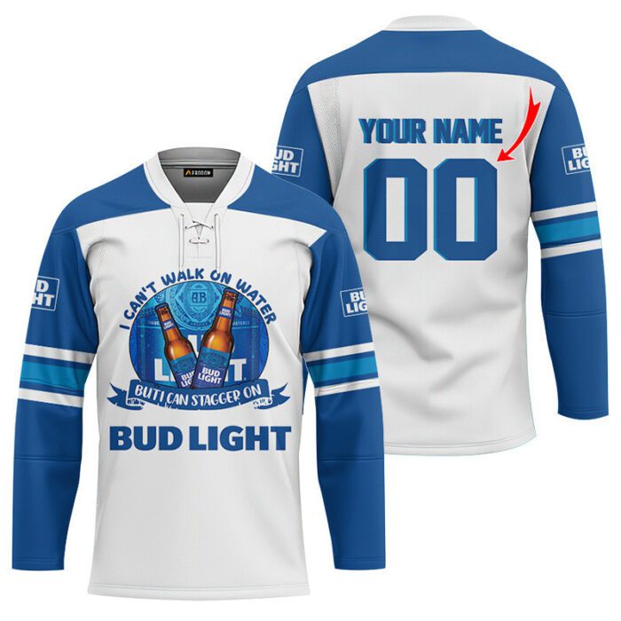 Personalized I Can Stagger On Bud Light Lace Hockey Jersey